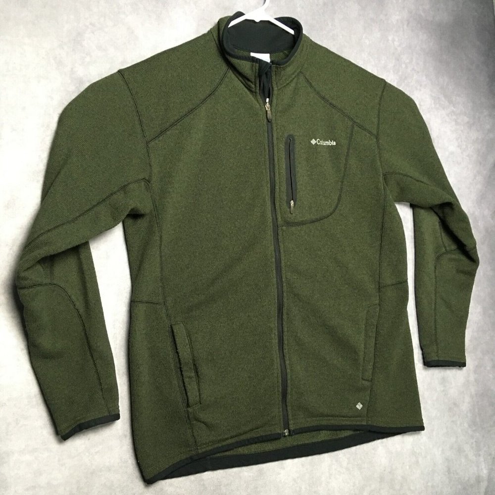 Columbia Mens Zipper Front Sweater size XL Green Long‎ Sleeve Omnishield Pockets